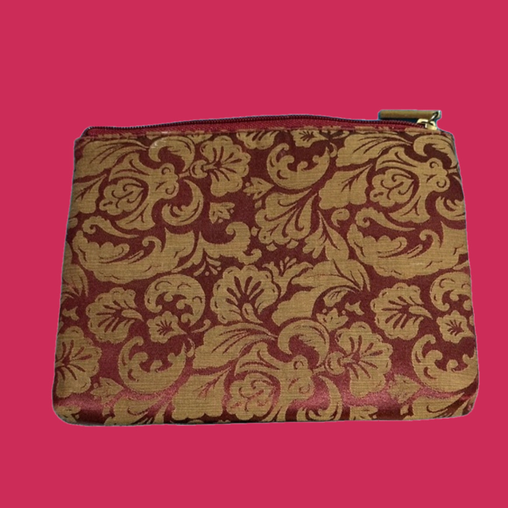 Red & gold fabric cosmetic bag. Never used.